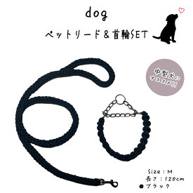 リード 犬 ハーフチョーク 首輪セット パラコード 長さ1.5m 太さ1.5cm Mサイズ 適応体重9～22.8kg ブラック