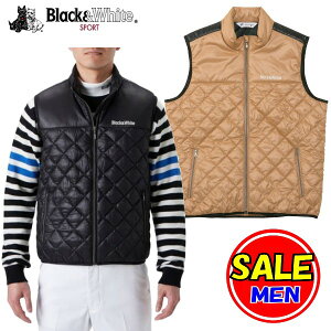 【最終セール】ブラック&ホワイト / ブラック アンド ホワイト(秋冬モデル!)光電子ECOパデットベスト(メンズ)/ 撥水(メンズ)ゴルフウェア