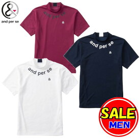 【40％OFF！セール！】アンパスィ and per se (春夏モデル！）ロゴプリント半袖ショートモックネックシャツ メンズ ゴルフウェアams9503w1