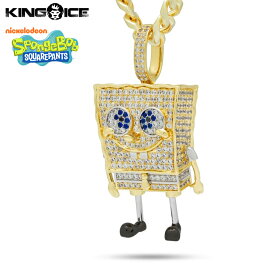 King Ice×SpongeBob SquarePants キングアイス スポンジ・ボブ ネックレス ゴールド ジルコニア ホワイトストーン "XL Spongebob" 人気ブランド アクセサリー 金メッキ メンズ レディース 男女兼用 送料無料