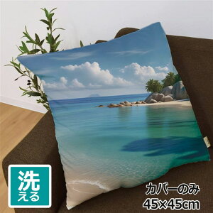クッションカバー 約45×45cm 洗える おしゃれ 洗い替え 背あてクッション ソファー正方形 フロアクッション 速乾性 転写プリント CSC-A149 ビーチ