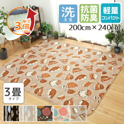 ラグラグマット抗菌防臭防ダニリーフボタニカル犬雑貨3畳約200×240cm洗えるカーペットフランネルモダンおしゃれホットカーペットカバー新生活オールシーズン春夏秋冬スタイリッシュリビングダイニングホットカーペット対応
