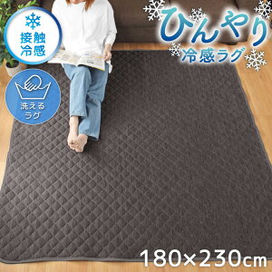 ラグ 洗える 冷感ラグ Q-MAX 0.4 約180×230cm 3畳 夏用 ラグマット クールラグ ひんやり 接触冷感 カーペット 3帖 キルトラグ 丸洗い 軽量 春夏 北欧 おしゃれ 無地 杢調 ジーナ