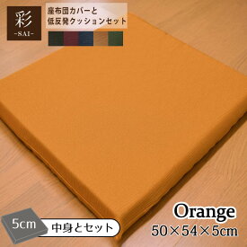 【カバー&中身セット】座布団 おしゃれ 和風 低反発 彩 紬風生地 5cm ウレタン オレンジ 50×54×5cm 洗濯可 エスニック アジアン 低反発ウレタン 厚タイプ おしゃれ 可愛い かわいい オフィスにも 車 在宅 勤務