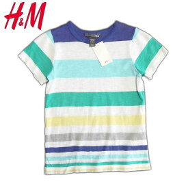 H&M エイチアンドエム マルチボーダー 半袖Tシャツ グリーン×イエロー×パープル キッズライン 【新品】 ボーイズ 春夏 5-6歳 7-8歳
