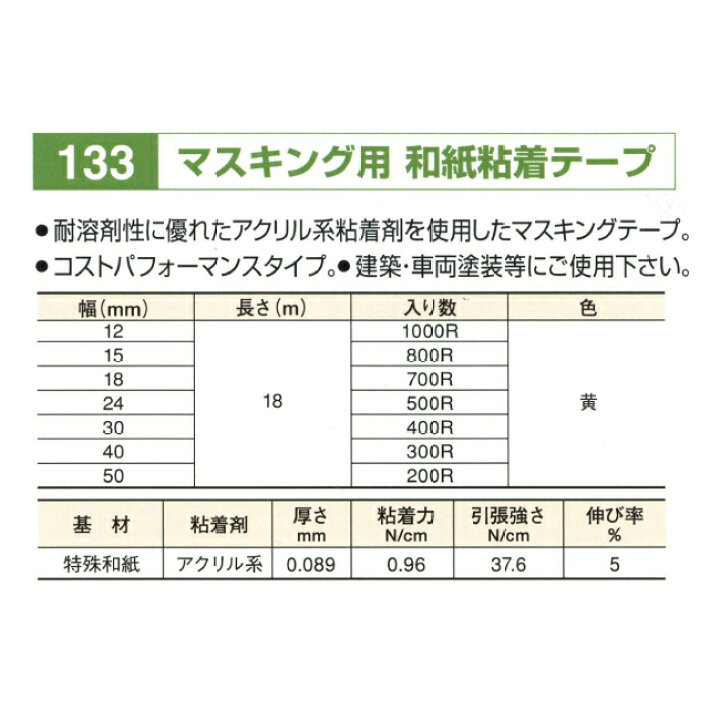 楽天市場】リンレイ製テープ 和紙マスキングテープ ＃133 18mm×18m 1箱 