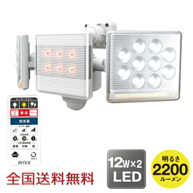 【ポイント10倍】12W×2灯 フリーアーム式LEDセンサーライト リモコン付 ブザー付 防犯 投光器