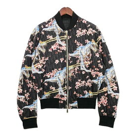 【中古】 Dior HOMME 空山基 ディオール オム 19AW ダイナソー ボンバージャケット 恐竜 桜 ブルゾン 美品 SORAYAMA 古着 メンズ サイズ44 ブラック系 アウター DM8135■