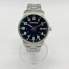 【中古】ウェンガー 腕時計 クオーツ アナログ表示 スイス製 アウトドア メンズ シルバー ブラック WENGER 時計 DF9284■