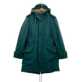 【中古】フレッドペリー ウール メルトン モッズコート F2165 フード付き 通勤 通学 メンズ Lサイズ グリーン FRED PERRY アウター DM9682■