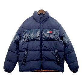 【中古】トミージーンズ 中綿 ジャケット ブルゾン ロゴ ナイロン 防寒 カジュアル ストリート メンズ Lサイズ ネイビー TOMMY JEANS アウター DM9960■