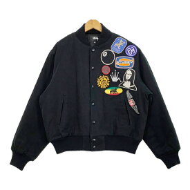 【中古】stussy 22SS Souvenir Stadium Bomber ボンバーボマーワッペンスタジャン ブルゾン ジャケット メンズ Sサイズ ブラック ステューシー アウター DM10103■