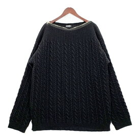 【中古】ラフシモンズ 20AW Knit Sweater with zip at neckline ジップ ニット セーター ケーブル編み メンズ Lサイズ ブラック RAF SIMONS トップス DM10104■