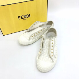 【中古】FENDI ドミノ スニーカー シューズ ローカット AM5H F0RBB FFロゴ 総柄 7E1553 美品 箱付き メンズ 27cm ホワイト系 フェンディ 靴 DF10432■