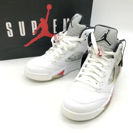 【中古】 NIKE AIR JORDAN 5 RETRO SUPREME 824371-101 スニーカー ハイカット コラボ シューズ カジュアル メンズ 26 ホワイト ナイキ 靴 B4030◆