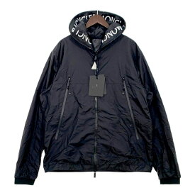 【中古】MONCLER JUNICHI ナイロン ジャケット ウィンドブレーカー ブルゾン フーディー 美品 撥水 ロゴ タグ有り メンズ 4 L相当 ブラック モンクレール アウター DM11169■