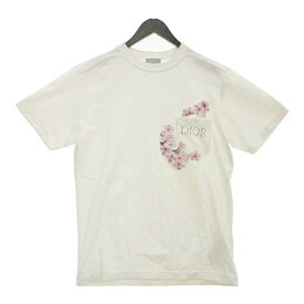 【中古】Dior 空山基 桜刺繍 ワッペン ロゴプリント 胸ポケット Tシャツ 半袖カットソー 933J611A0554 メンズ Sサイズ ホワイト ディオール トップス DM11265■