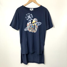 【中古】 Vivienne Westwood MAN VW-LP-79924 Tシャツ 半袖 カットソー プリント カジュアル メンズ Sサイズ相当 ネイビー ヴィヴィアンウエストウッド トップス A4399◆