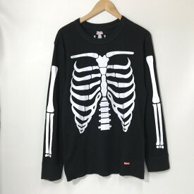 【中古】 Supreme Hanes Bones Thermal Crew ロンT サーマル ワッフル地 プリント 長袖 クルーネック 古着 メンズ Lサイズ ブラック シュプリーム トップス A4367◆