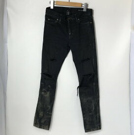 【中古】 SAINT LAURENT スキニー デニムパンツ ジーンズ スリム 小さいサイズ ダメージ加工 ニークラッシュ 古着 メンズ 27 Sサイズ ブラック サンローランパリ ボトム A4371◆