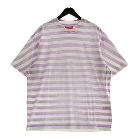 【中古】シュプリーム ボーダー ロゴ Tシャツ 美品 半袖 カットソー クルーネック プルオーバー コットン ストリート メンズ Lサイズ パープル/ホワイト Supreme トップス DM14502■