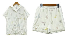 【中古】gelato pique ジェラートピケ PEANUTS ピーナッツ スヌーピー セットアップ ルームウェア パジャマ ナイトウェア レディース フリーサイズ ホワイト 上下 IL16069■