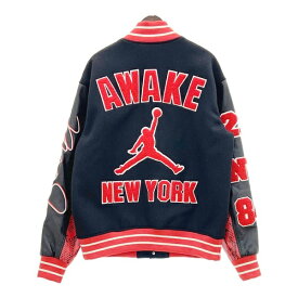 【中古】JORDAN BRAND AWAKE NY ジョーダン アウェイク スタジャン ブルゾン バーシティジャケット Varsity Jacket メンズ Mサイズ ブラック レッド アウター DM17634■