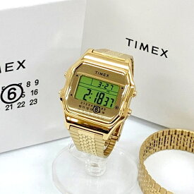 【中古】 MM6 Maison Margiela TIMEX メゾン マルジェラ タイメックス 腕時計 T80 Gift Set ブレスレット付き S33YW0002-M10062 デジタル 男女兼用 ゴールド 時計 DF18539■