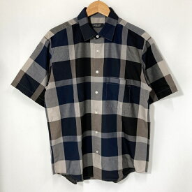 【中古】BLACK LABEL CRESTBRIDGE ブラックレーベルクレストブリッジ ハイツイスト クレストブリッジチェックレギュラーシャツ 51M21-721-28 美品 半袖 メンズ Mサイズ ブラック ネイビー トップス A16246◆