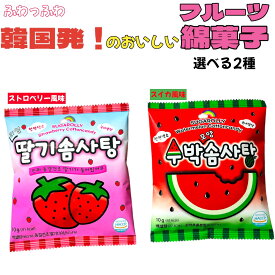 韓国発！フルーツ綿菓子 選べる2種 （ストロベリー風味 スイカ風味） コットンキャンディ わたあめ わたがし 賞味期限2024年11月1日 日本もったいない食品センター ecoeat エコイート 通販 賞味期限切れ 賞味期限切迫 規格外 訳アリ 食品