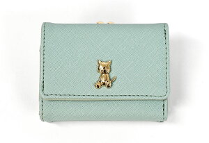 フェイクレザー 猫プレート がま口 三つ折り ミニ財布 /ミニウォレット 三つ折り財布 財布 子供 子供用 子ども こども キッズ ジュニア 女の子 女子 保育園 幼稚園 小学生 中学生 高校生 大学