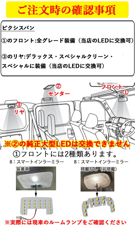 楽天市場 省電力 フロントのみ 電球色 新型 ハイゼットカーゴ S700v S710v サンバー サンバーバン S700b S710b ピクシスバン S700m S710m Ledルームランプ 専用設計 Ledライト スマートインナーミラー有り無し 商用車 働く車 車中泊 暖色 Lmmc