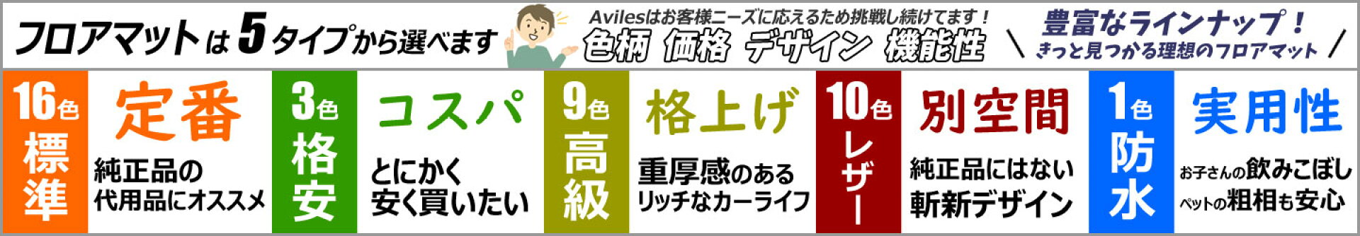 フロアマットは5タイプ