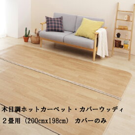 ホットカーペット カバー 防水 木目調ホットカーペット・カバー-ウッディ 2畳用（200x198） カバーのみ ラグ リビングマット フローリング調 クッション性 抗菌 防カビ 防汚 防水 日本製 床暖房対応 ペット 子供 あったか テレワーク リモートワーク 在宅ワーク