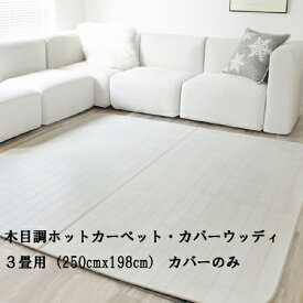 ホットカーペット カバー 防水 木目調ホットカーペット・カバー-ウッディ 3畳用（250x198） カバーのみ ラグ リビングマット フローリング調 クッション性 抗菌 防カビ 防汚 防水 日本製 床暖房対応 ペット 子供 あったか テレワーク リモートワーク 在宅ワーク