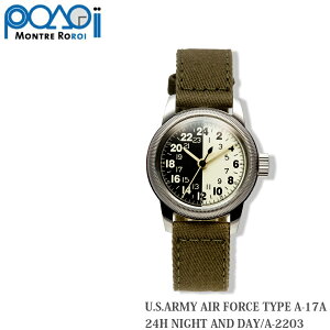 �y�S�iP5�{��12��19��20�F00�`26��1�F59�܂ŁI�zMONTRE ROROI M.R.C. WATCH CO. WW2 REPLICA U.S.ARMY AIR FORCE TYPE A-17A 24H NIGHT AND DAY 24���ԕW�� A-2203