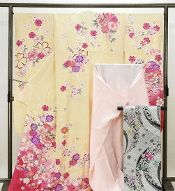 ＼10％OFFクーポン配布中／振袖 新品仕立済 正絹 四季花模様 身丈174cm 裄丈70cm 振袖3点セット 新品 仕立て上がり 着物 e0779