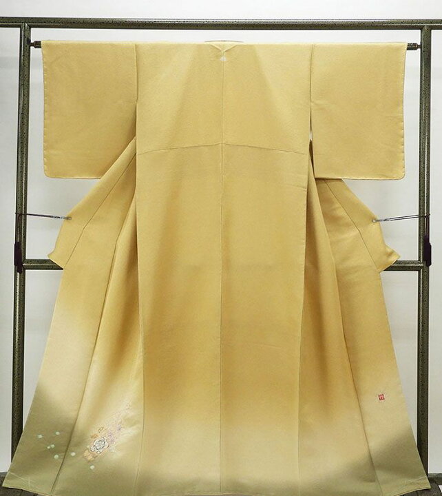 小紋 身丈166cm 裄丈66cm M 単衣 久保田一竹工房 落款 幾何学模様 金  