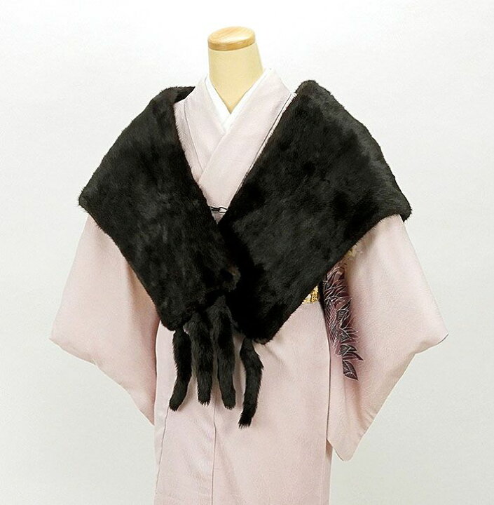 ミンクショール 黒と茶色の模様 - ストール・ショール 
