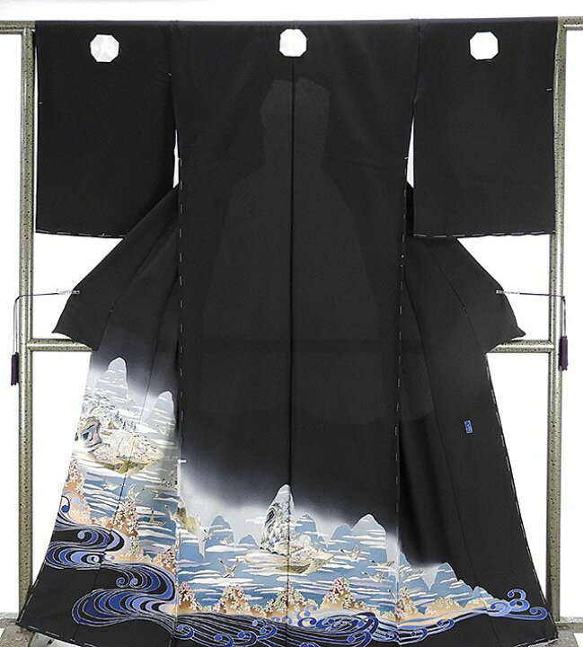 楽天市場】留袖 正絹 加賀友禅 木村喜博作 渡り鳥 黒留袖 未仕立 仮絵 