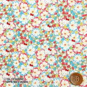 【サンドウ限定復刻色】ハローキティ×リバティプリント タナローン(Floral Heart ライトブルー&レッド)フローラル・ハート【DC27724・J13C】