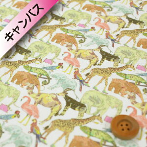 【サンドウ限定復刻色】リバティ・ファブリックス【11号帆布(インクジェットプリント)】(Queue for the Zoo ピンク&イエロー)キュー・フォー・ザ・ズー【14-3634160・14B】