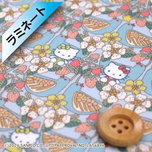 【サンドウオリジナルカラー】ハローキティ×リバティ・ファブリックス タナローン【ラミネート加工】(Strawberry Day ストロベリー・デイ)ブルーハワイ【DC34427・J24H】