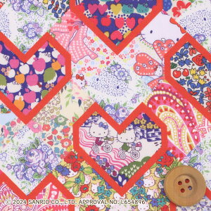 ハローキティ×リバティ・ファブリックス タナローン(Patchwork Hearts パッチワーク・ハーツ)ブルー&レッド【DC34428・J24A】