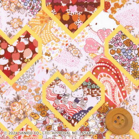 ハローキティ×リバティ・ファブリックス タナローン（Patchwork Hearts パッチワーク・ハーツ）ピンク＆イエロー【DC34428・J24B】