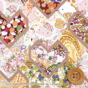 ハローキティ×リバティ・ファブリックス タナローン(Patchwork Hearts パッチワーク・ハーツ)イエロー&ベージュ【DC34428・J24D】
