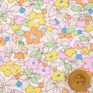 リバティプリント タナローン(Betsy Berry イエロー&オレンジ/ブルーネオン)ベッツィ・ベリー【20-36302107N・J24D】