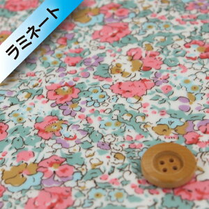 リバティプリント タナローン【ラミネート加工】(Claire-Aude クレア・オード)ピンク&ライトブルー【3332022・DE】