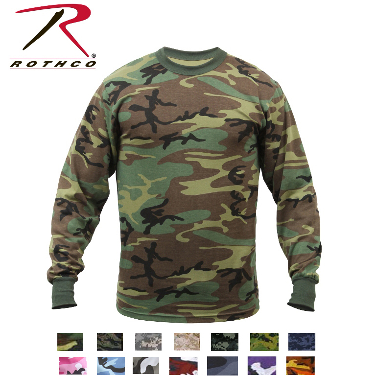 人気の定番 速配 Rothco Long Sleeve 商品 Camo T-Shirt カモ ロングスリーブTシャツ ロスコ 15色 6778他