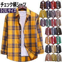 楽天市場】チェックシャツ イエロー（メンズファッション）の通販